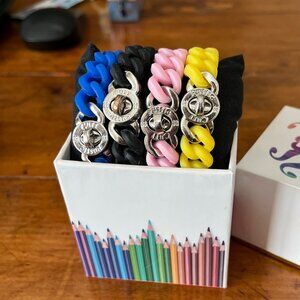 Rustic‎ Cuff Set of Four Turn Lock Silicone Mock Chain Stretch Bracelets